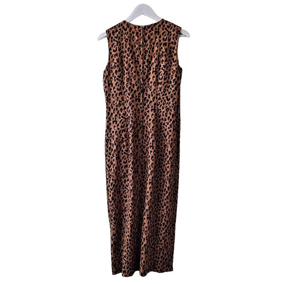 Maggy London Black Brown Linen Blend Animal Print Sheath Dress w Side Buttons -8 - Picture 5 of 10